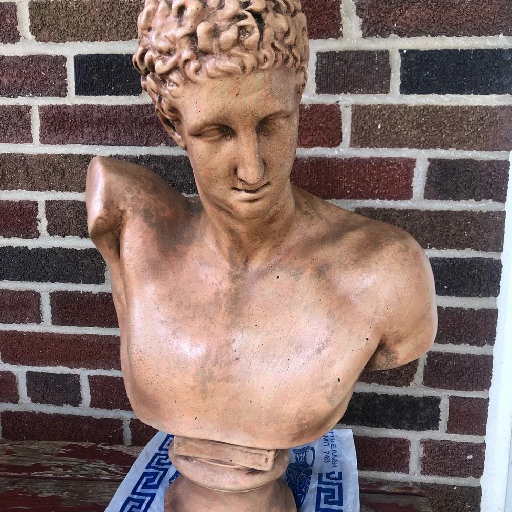 Hermes Messenger of Zeus 20” bronze colored chalkware  bust Greece imported
